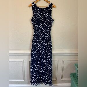 NWOT Chetta B Navy Polka Dot Sleeveless Long Maxi Dress size 10